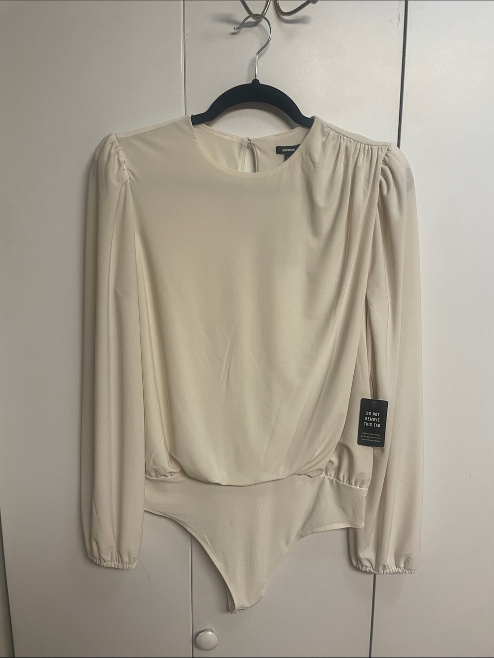Express Cream Long-Sleeve Bodysuit Blouse